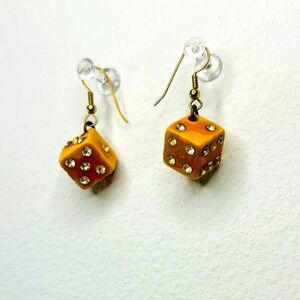 Vintage Bakelite Rhinestone Dice Earrings | Mid Century Modern